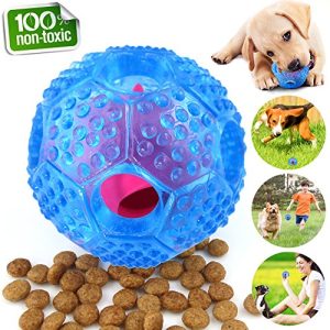 CHLEBEM Interactive Dog Toys, Dog Chew Toys Ball for Small Medium Dogs, IQ Treat Boredom Food Dispensing, Puzzle Puppy Pals Tough Durable Rubber Pet Ball, Best Cleans Teeth Dog Balls (Dog Ball Blue)